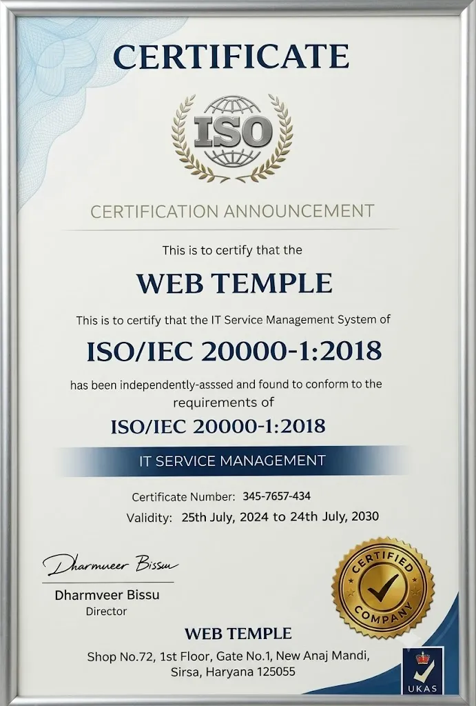Web Temple ISO IEC 20000-1 2018 certificate